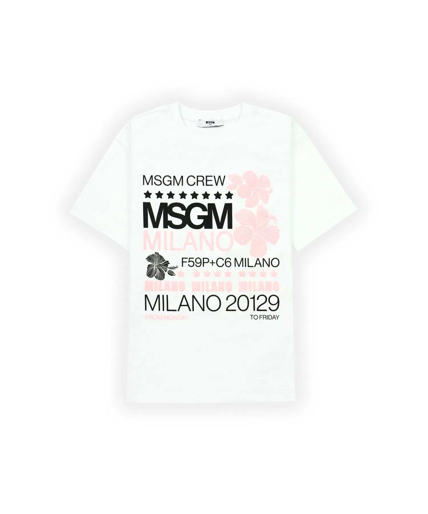 Детская футболка MSGM с тропическим принтом, белая