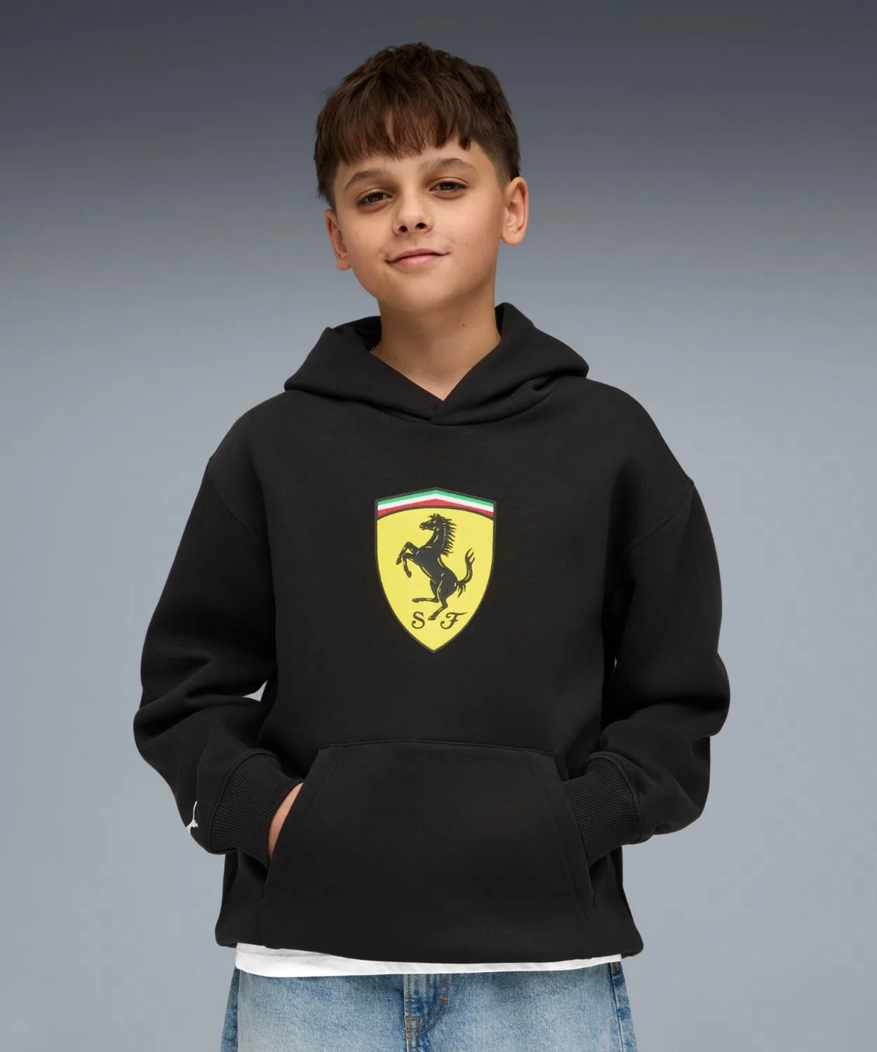 Детская куртка-худи PUMA Ferrari Color Shield Hoodie 128-164 см, чёрный