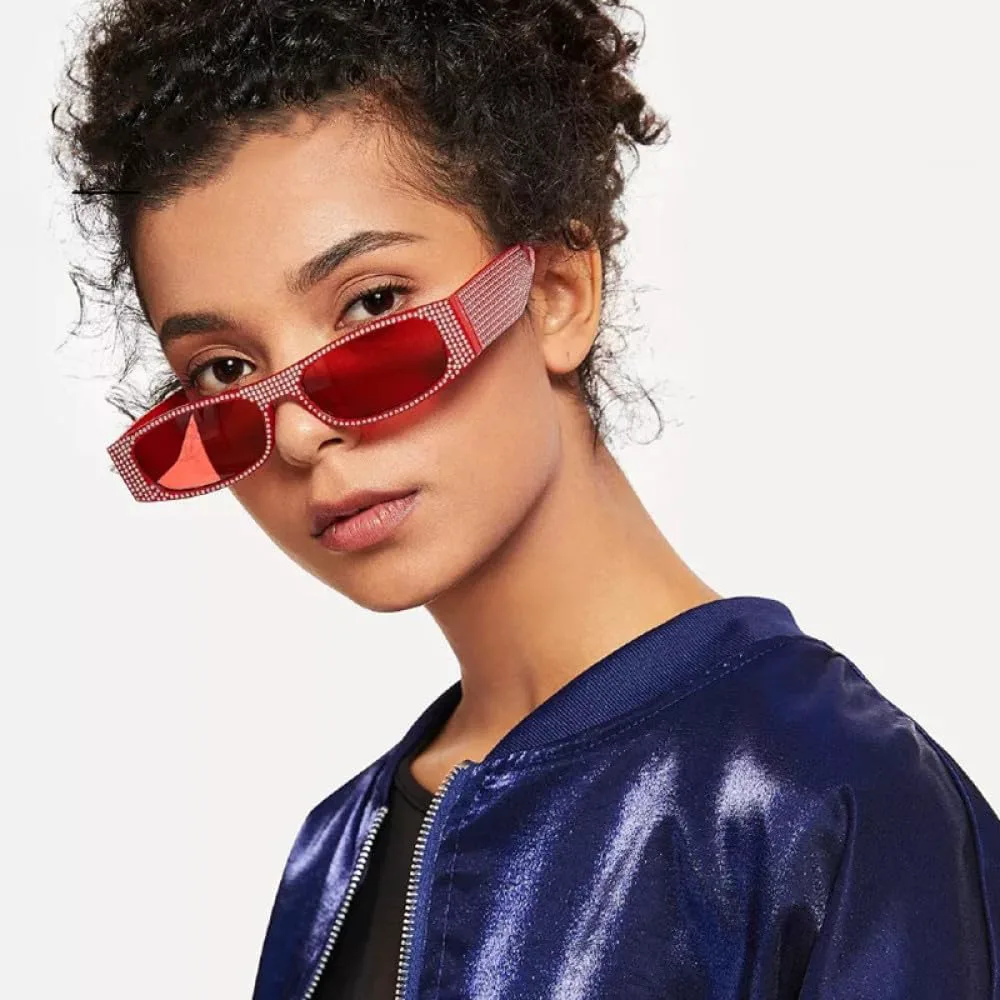 

Винтажные прямоугольные солнцезащитные очки со стразами для женщин, маленькая оправа, бриллиантовые солнцезащитные очки в стиле ретро, ​​узкие очки TYUVIVO, C1