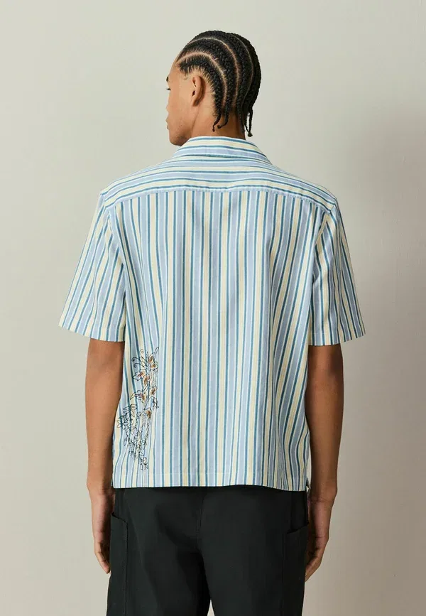Рубашка Next, Regular fit stripe embroidered short sleeve shirt, сине-желтый цветочный — фото 2