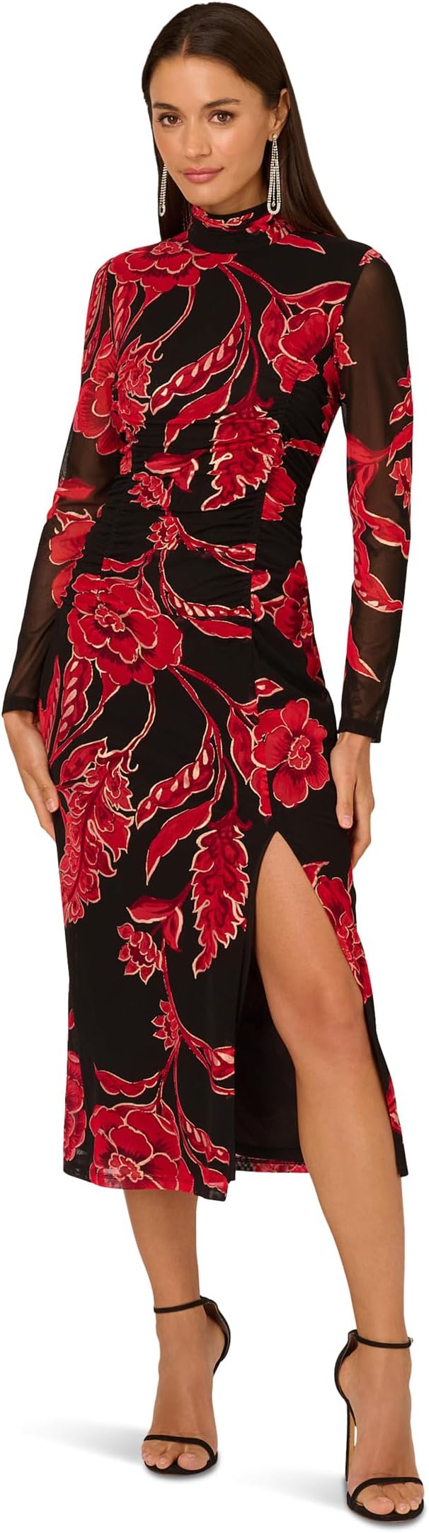 

Женское платье макси с воротником-стойкой и сборками Adrianna Papell, Black Multi