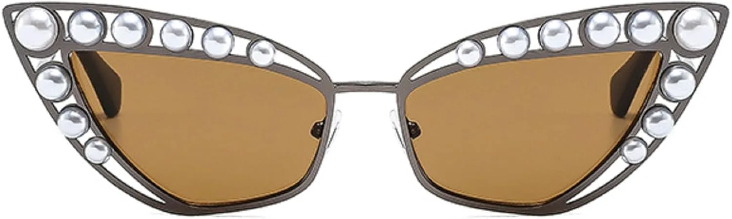 

Роскошные солнцезащитные очки с бриллиантами и жемчугом для женщин, модель «кошачий глаз», винтажные солнцезащитные очки в металлической оправе mincl, Gold