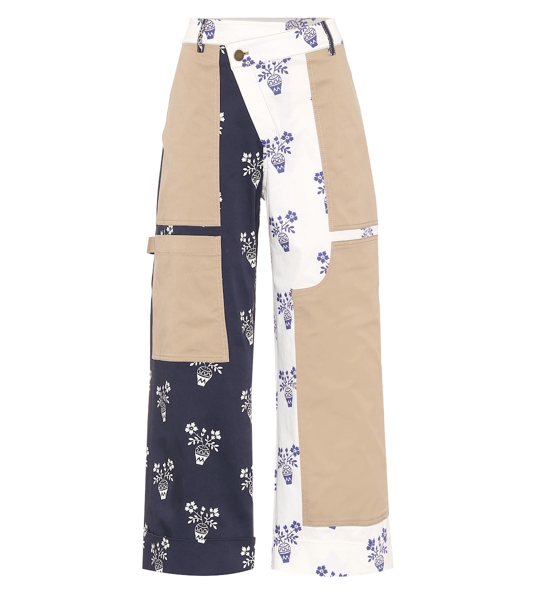 

Лоскутные хлопковые брюки с высокой талией Monse, Midnight Linen