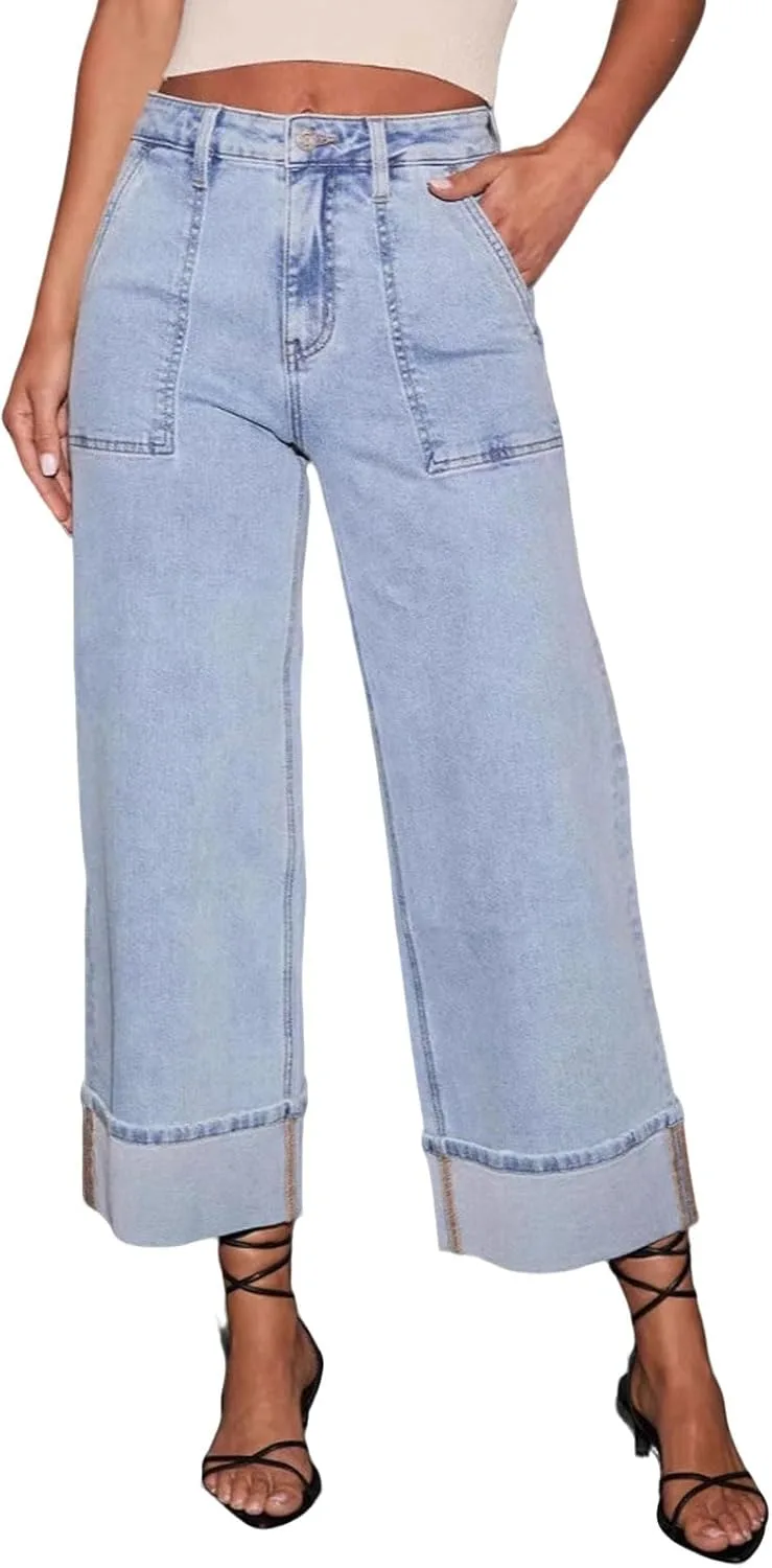 

Женские джинсы Casual High Waisted Flare Baggy с карманами Patchwork loveimgs