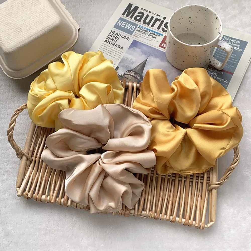 Женская резинка для волос из атласного шелка, желтая Anevous, Yellow — фото 4