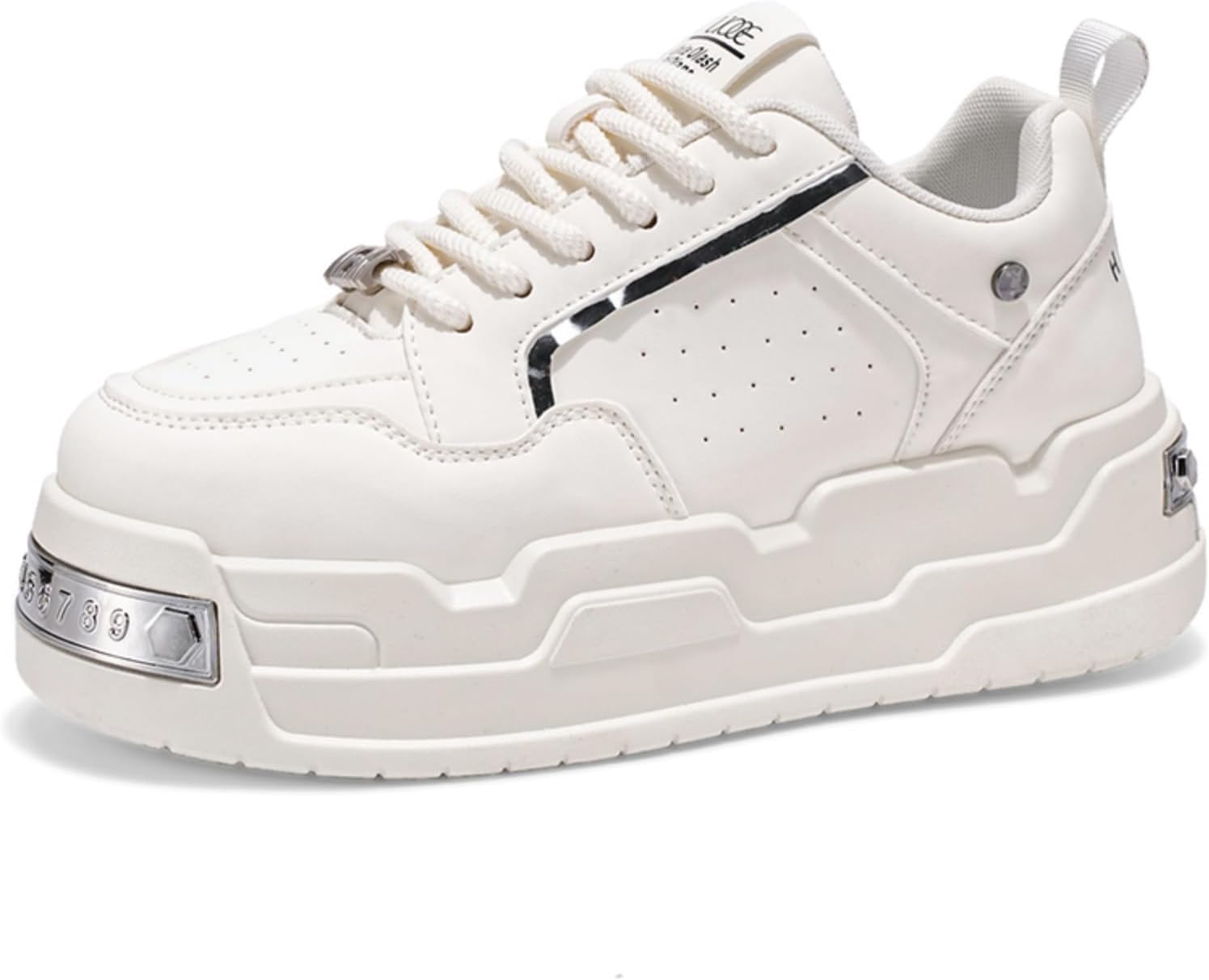 

Мужские белые массивные кроссовки на платформе, стильная толстая подошва, повседневная обувь с металлическими деталями, модные для уличного стиля и ежедневных образов Aokisx