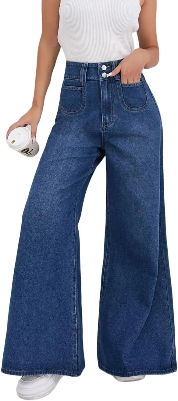 

Женские джинсы с широкими штанинами и высокой посадкой