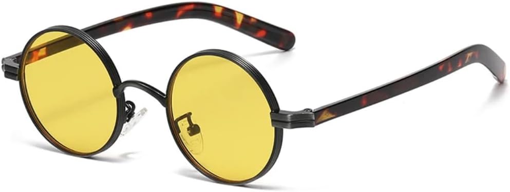 

Ретро маленькие круглые металлические панк-солнцезащитные очки для женщин, модные, с прозрачными линзами, для мужчин, оправа, защита от УФ-излучения UV400 VFDHN, Gun Leopard Yellow