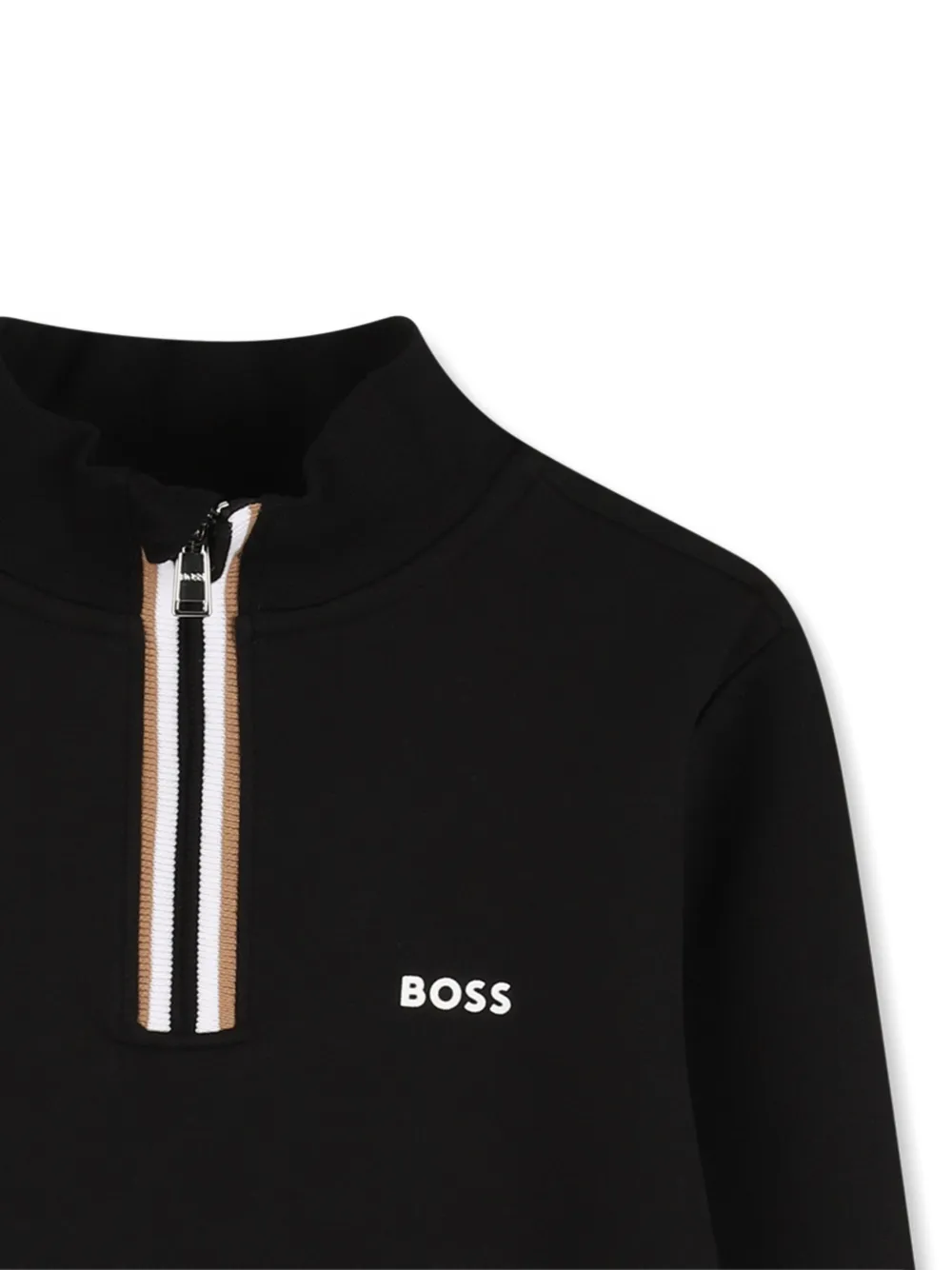 Толстовка с воротником на молнии и логотипом BOSS Kidswear, черный — фото 3