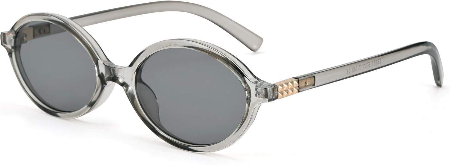 

Солнцезащитные очки SCVGVER в стиле ретро, ​​овальные, для женщин и мужчин, винтажные, маленькие, «кошачий глаз», в стиле 90-х, модные узкие, с защитой от УФ-излучения, Clear Grey Frame/Grey Lens