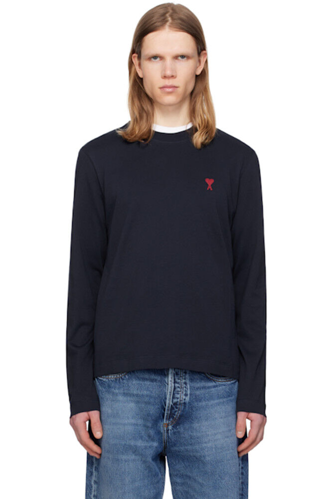 

Темно-синяя хлопковая футболка с длинными рукавами Ami de Coeur AMI Paris