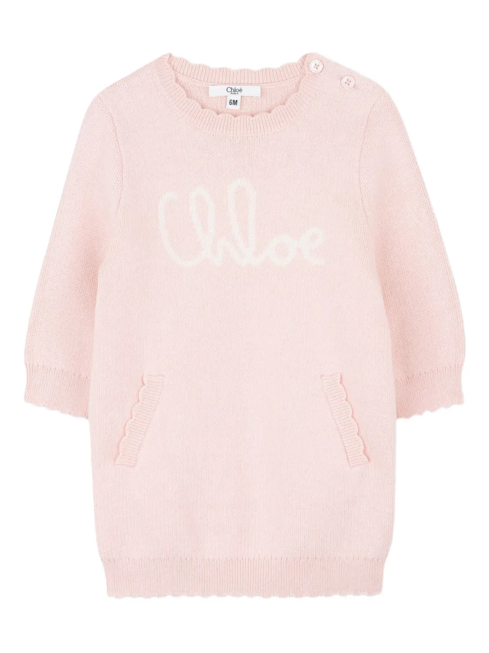 

Трикотажное платье с вышитым логотипом Chloé Kids, розовый