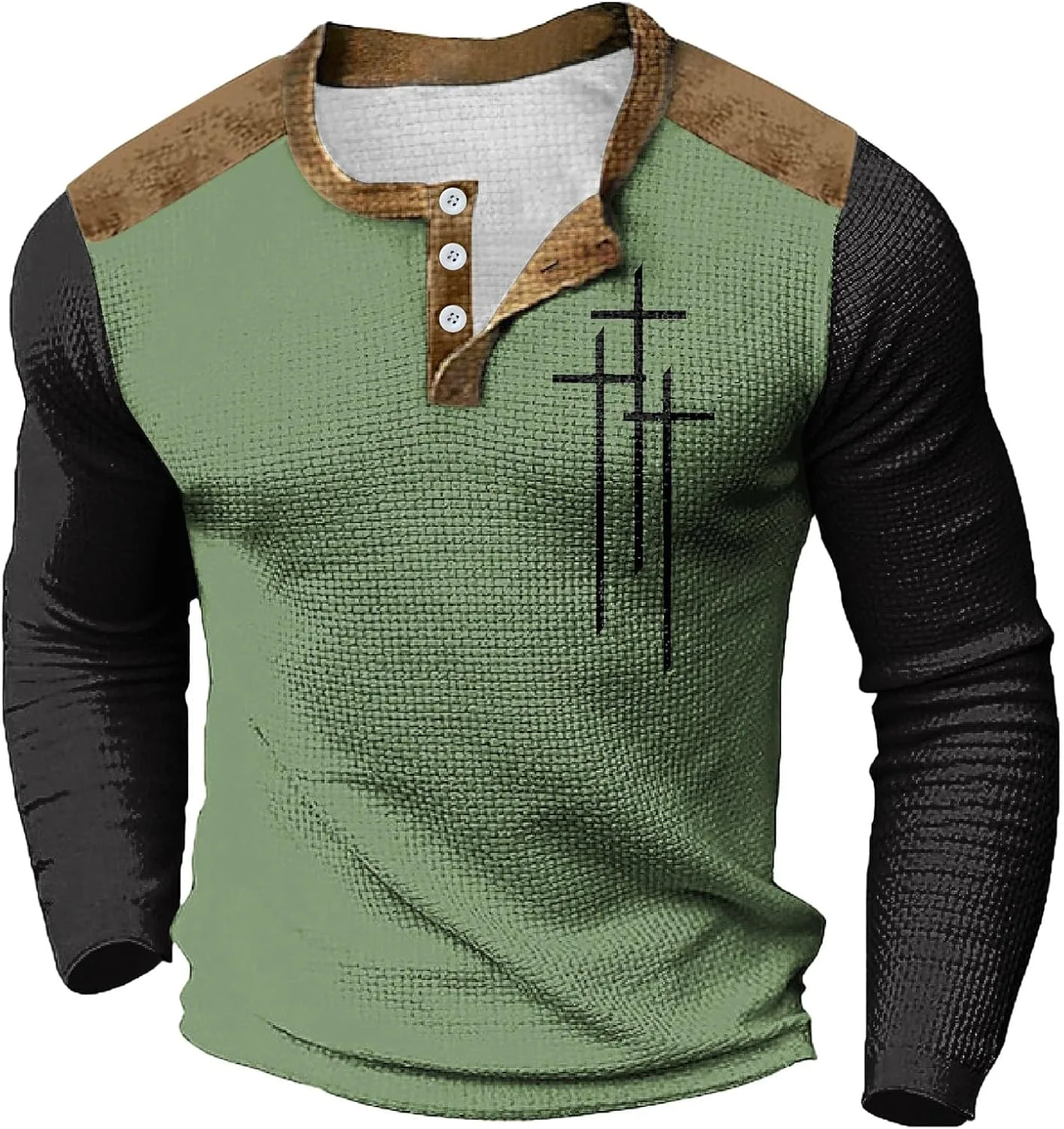 

Мужская футболка Henley с длинным рукавом и принтом Christian Cross HJINGSUN