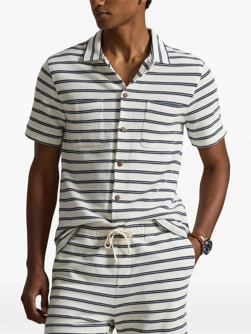 Полосатая рубашка с нагрудным карманом POLO RALPH LAUREN, бежевый — фото 3