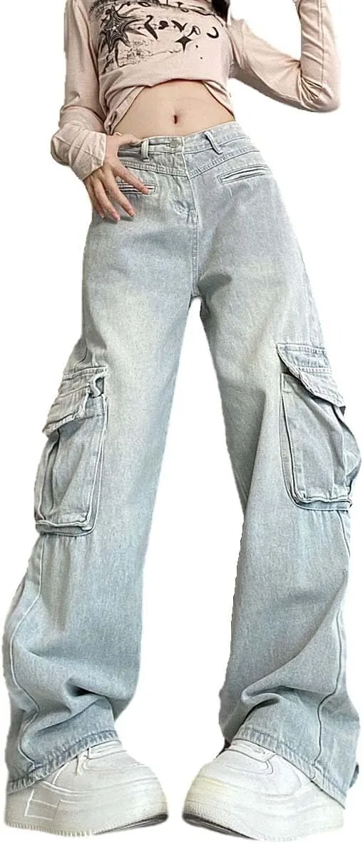 

MLAFE женские прямые широкие джинсы Y2k с высокой посадкой