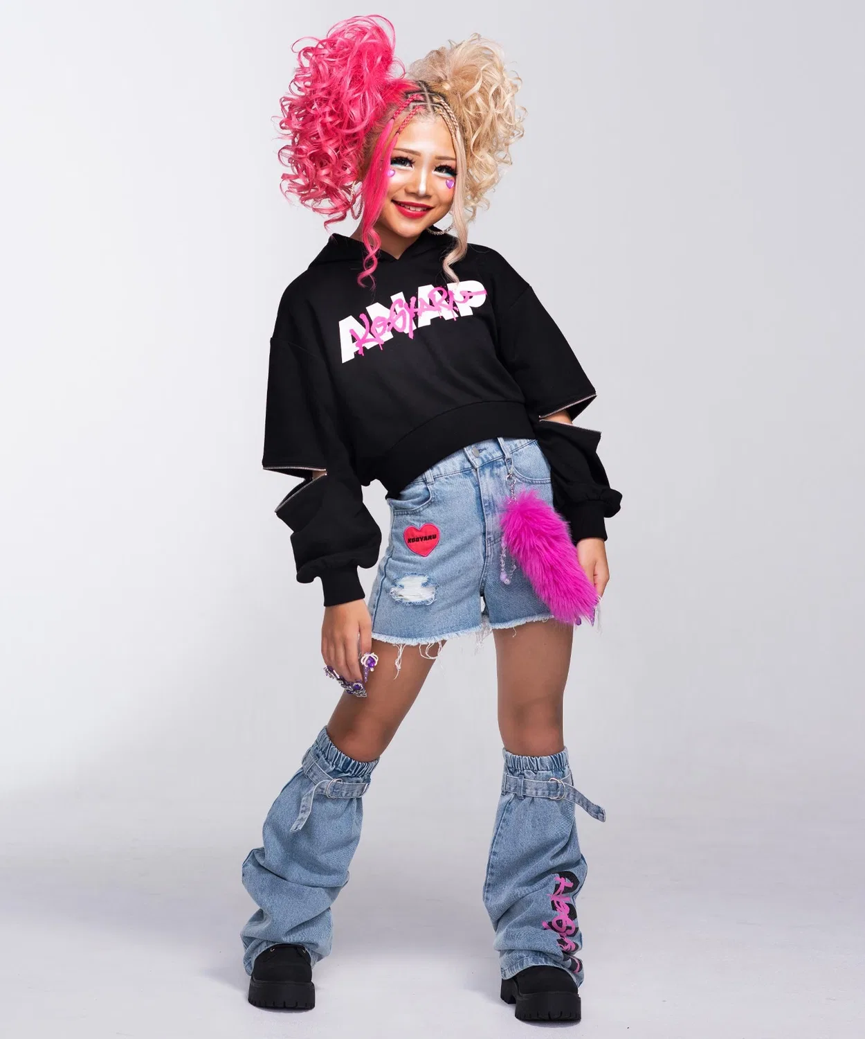 Детская кофта с капюшоном KOGYARU×ANAP с застежкой-молнией, лавандовая — фото 4