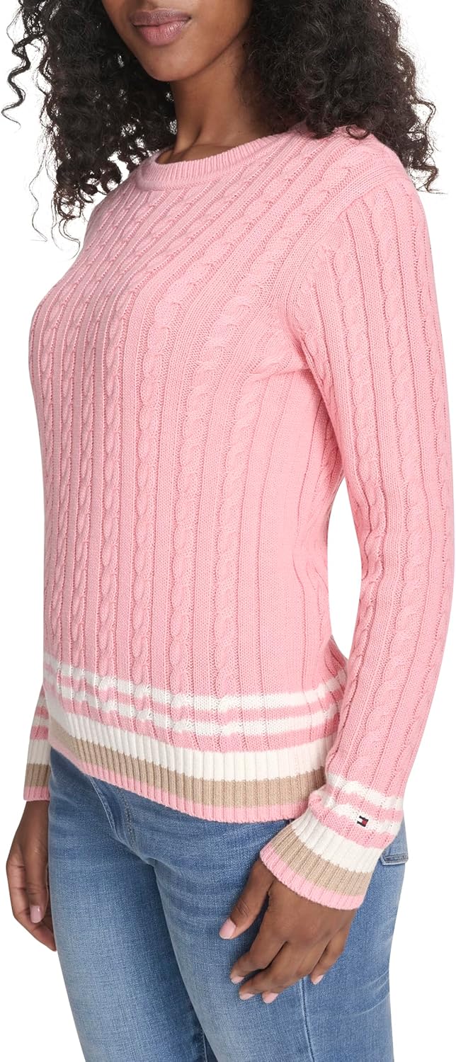 Женский хлопковый свитер Tommy Hilfiger с круглым вырезом и косами, English Rose Multi — фото 3