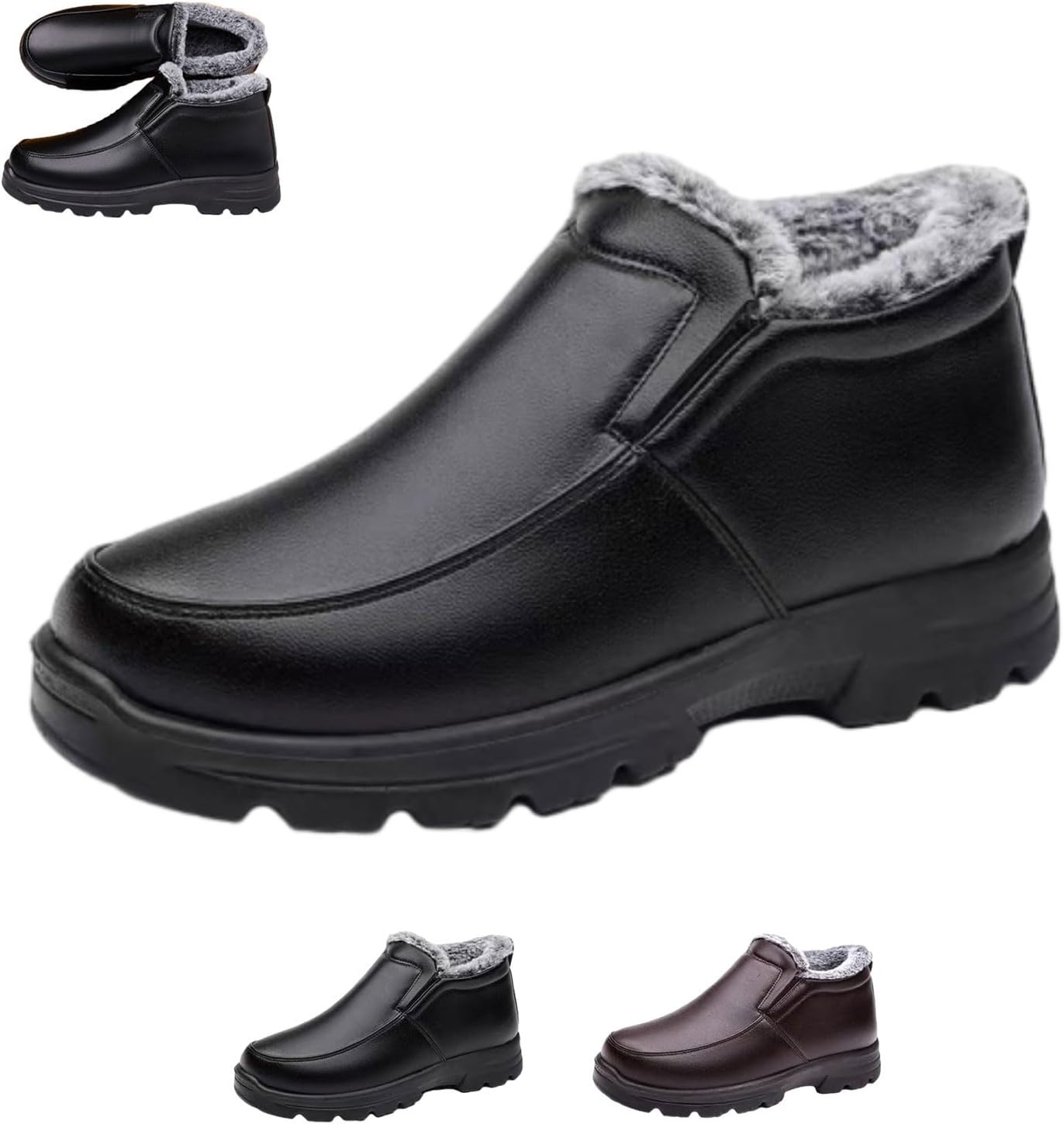 

Мужские кожаные зимние ботинки GHTRHSB с меховой подкладкой, легкие и удобные теплые водонепроницаемые ботинки с антискользящей подошвой, зимние ортопедические лоферы, черный