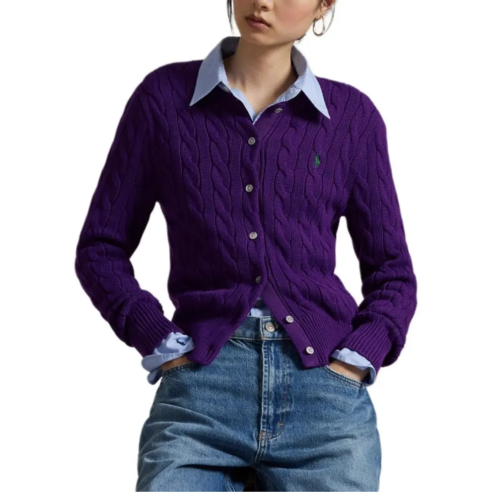 Кардиган с узором "косичка" Polo Ralph Lauren, фиолетовый — фото 4