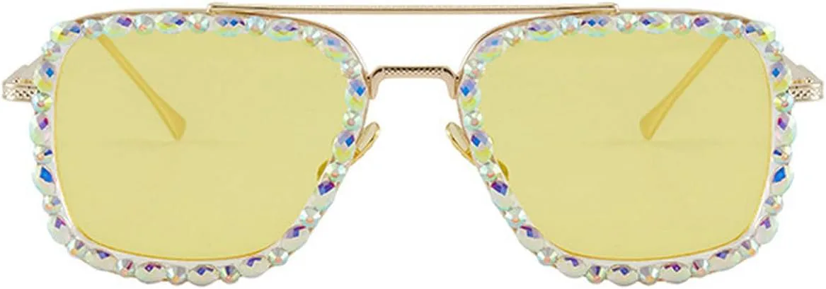 

Солнцезащитные очки Melrose со стразами, защитой от УФ-излучения, кристаллами, женские очки с бриллиантами, солнцезащитные очки для активного отдыха, Yellow