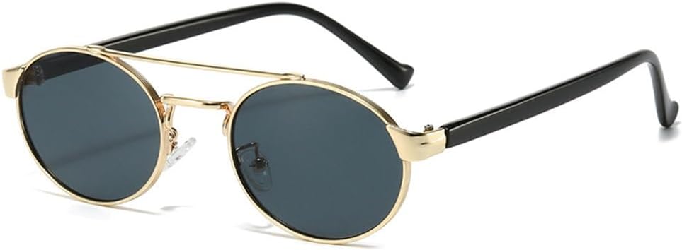 

Винтажные металлические солнцезащитные очки с двойной перемычкой для женщин, овальной формы, модные панк-очки для мужчин, градиентные солнцезащитные очки UV400 MTZJH, Golden Gray