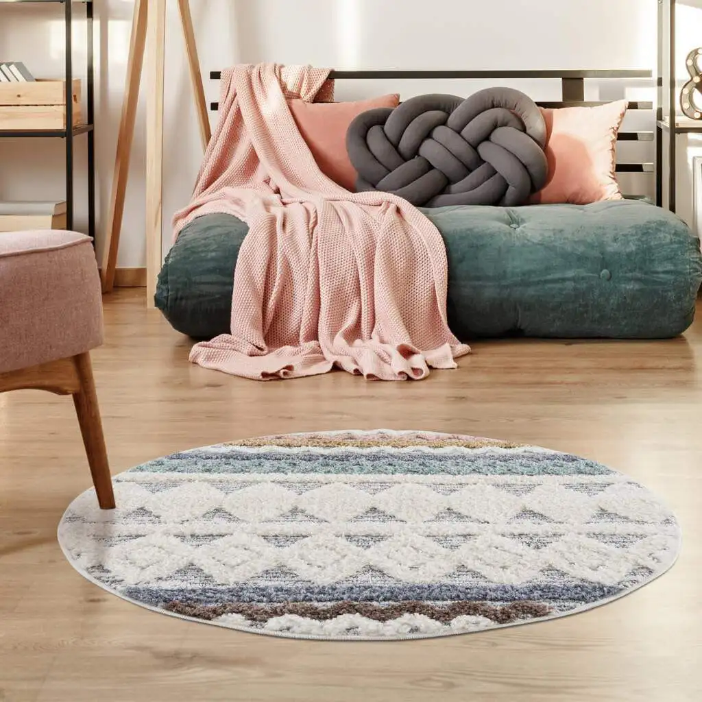 

Мохнатый ковер Carpet City "Focus 3013", круглый, ковер в стиле бохо, ромбовидный узор, особенно мягкий, 3D-эффект Ø 200 см, цвет mehrfarbig