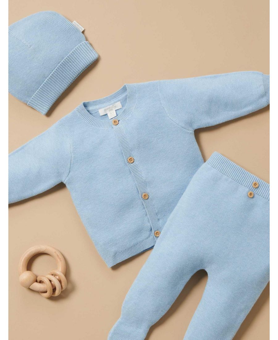 Детский кардиган из фактурной вязки для мальчиков Purebaby, Blue melange — фото 2