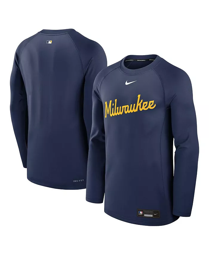 

Мужская синяя футболка Milwaukee Brewers Authentic Collection Game Time с рукавом реглан и длинными рукавами для занятий спортом Nike