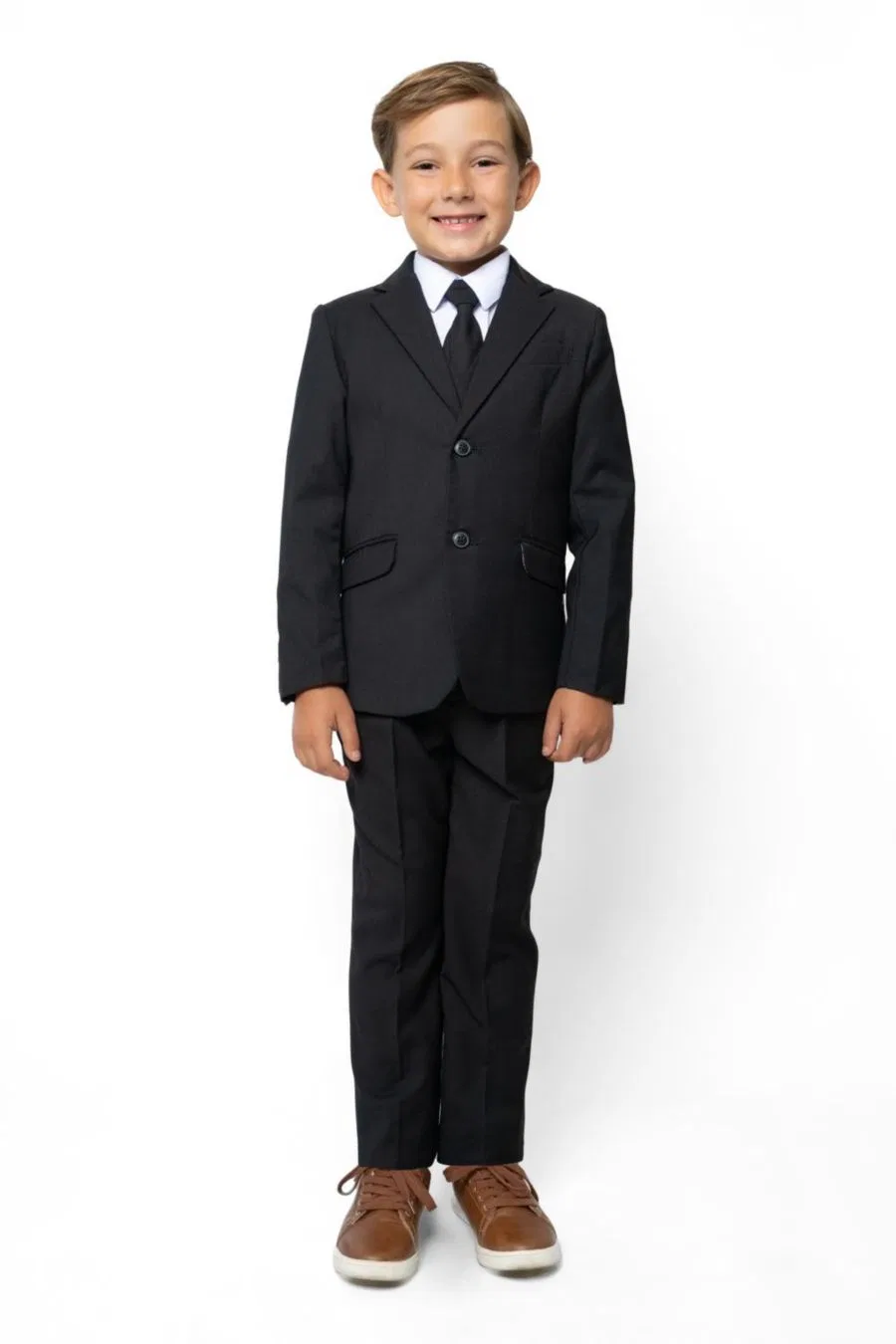 Костюм 007 Slim Fit для маленьких и больших мальчиков, состоящий из 5 предметов: рубашка, галстук, пиджак, жилет и брюки Peanut Butter Collection, черный