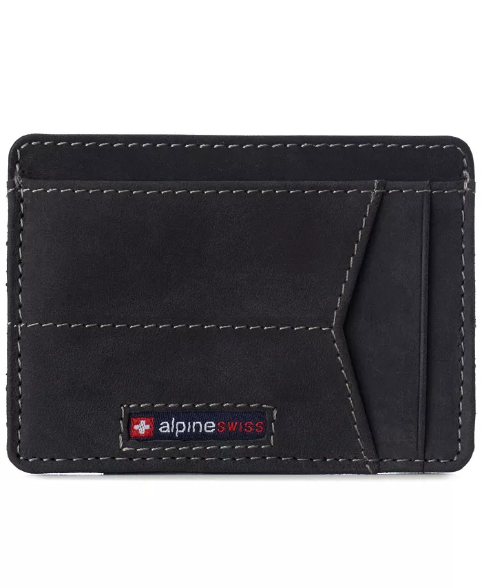 

Мужской кошелек RFID Safe минималистичный для переднего кармана кожаный тонкий для карт Alpine Swiss, черный