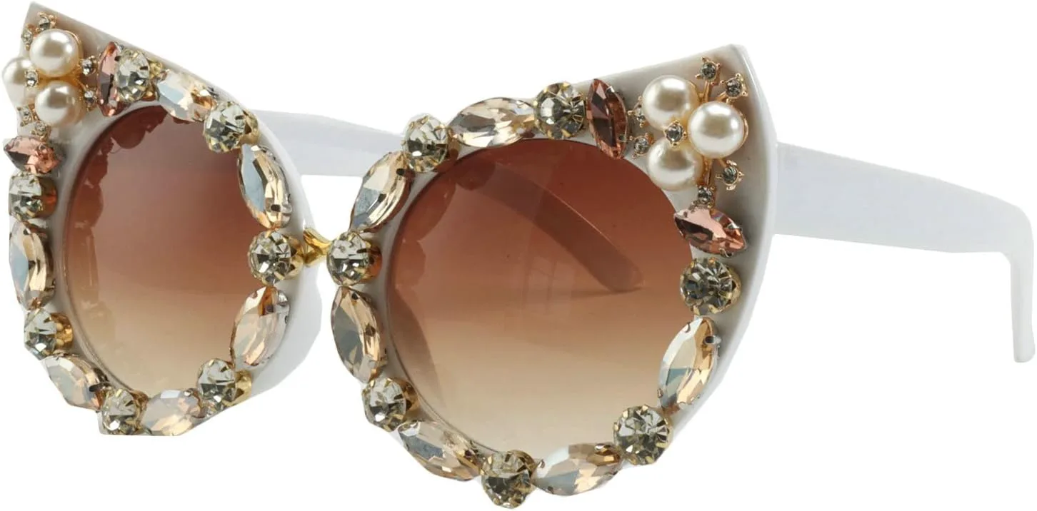 

COTIA Модные солнцезащитные очки «кошачий глаз» с жемчужными вставками и стразами, ручной работы, для женщин, для пляжной вечеринки и отдыха, 2pcs White+pink