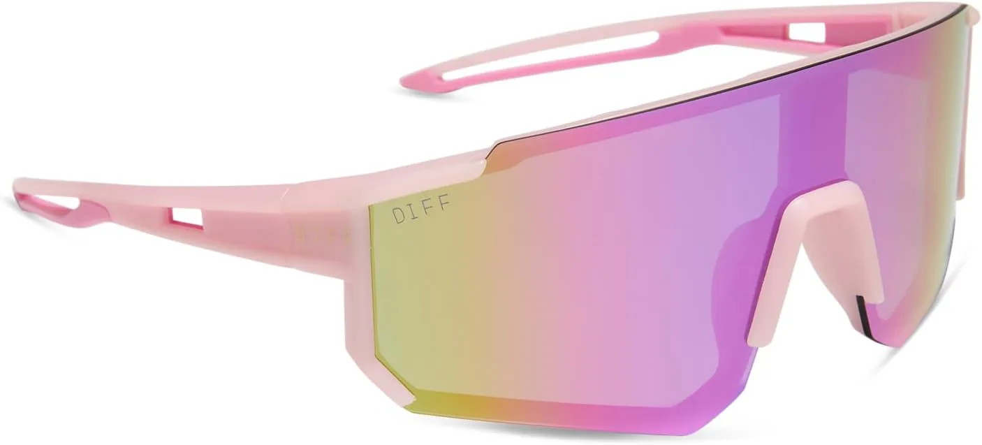 

Женские солнцезащитные очки DIFF Sport Heat Designer Shield с поляризованной защитой, матовый нежно-розовый цвет + розовые зеркальные линзы, Matte Baby Pink