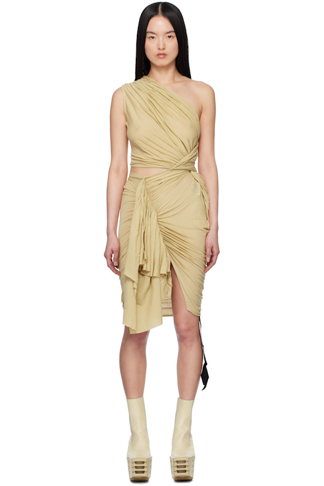 

Хлопковое джерси из марли Hollywood в цвете туман мини-платье Rick Owens Drkshdw, цвет parchment