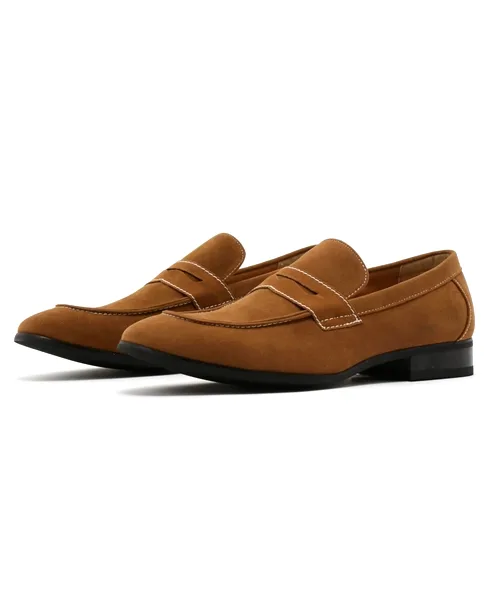 Мужские лоферы из синтетической замши AAA Coin Loafer (2313) коричневые