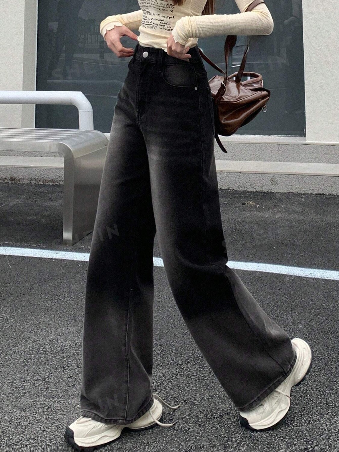 

Джинсы женские, градиентный цвет, широкие штанины Dazy, черный