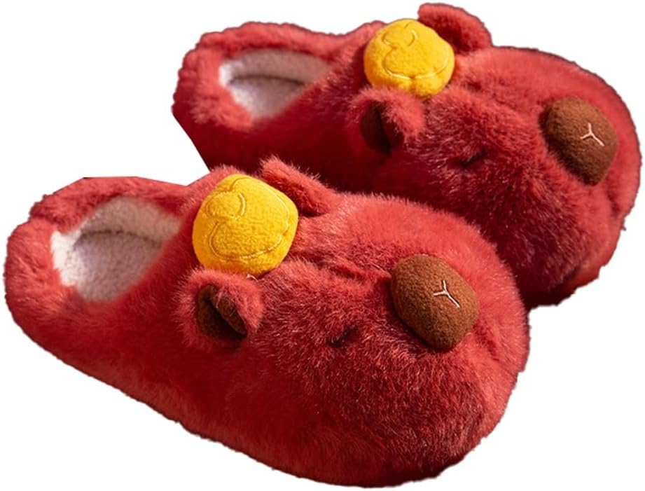 

Меховые тапочки с подкладкой из флиса для женщин и мужчин, теплые зимние тапочки, парный стиль, милые домашние тапочки Yafirgeer, красный