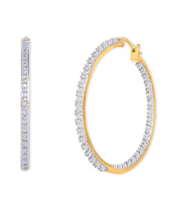 

Большие тонкие серьги-кольца с бриллиантовым акцентом, позолоченные Macy'S, gold