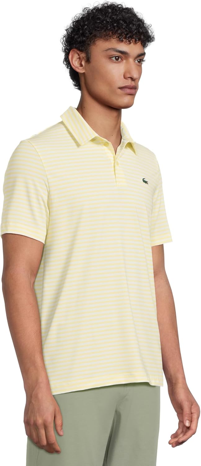 Поло Lacoste Sport Мужская Regular Fit с защитой от УФ, белый/желтый Striped — фото 2