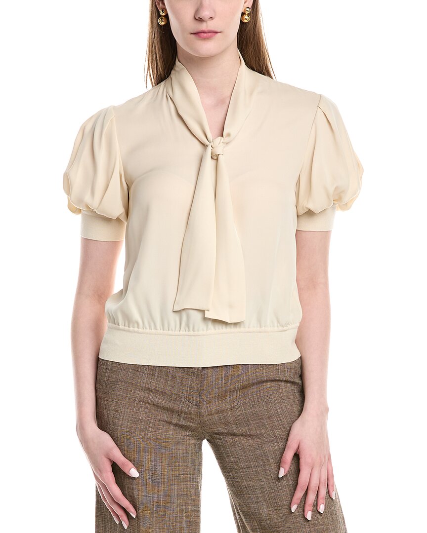 

Lafayette 148 New York Блузка-блузон с бантом из шелка, Pebble