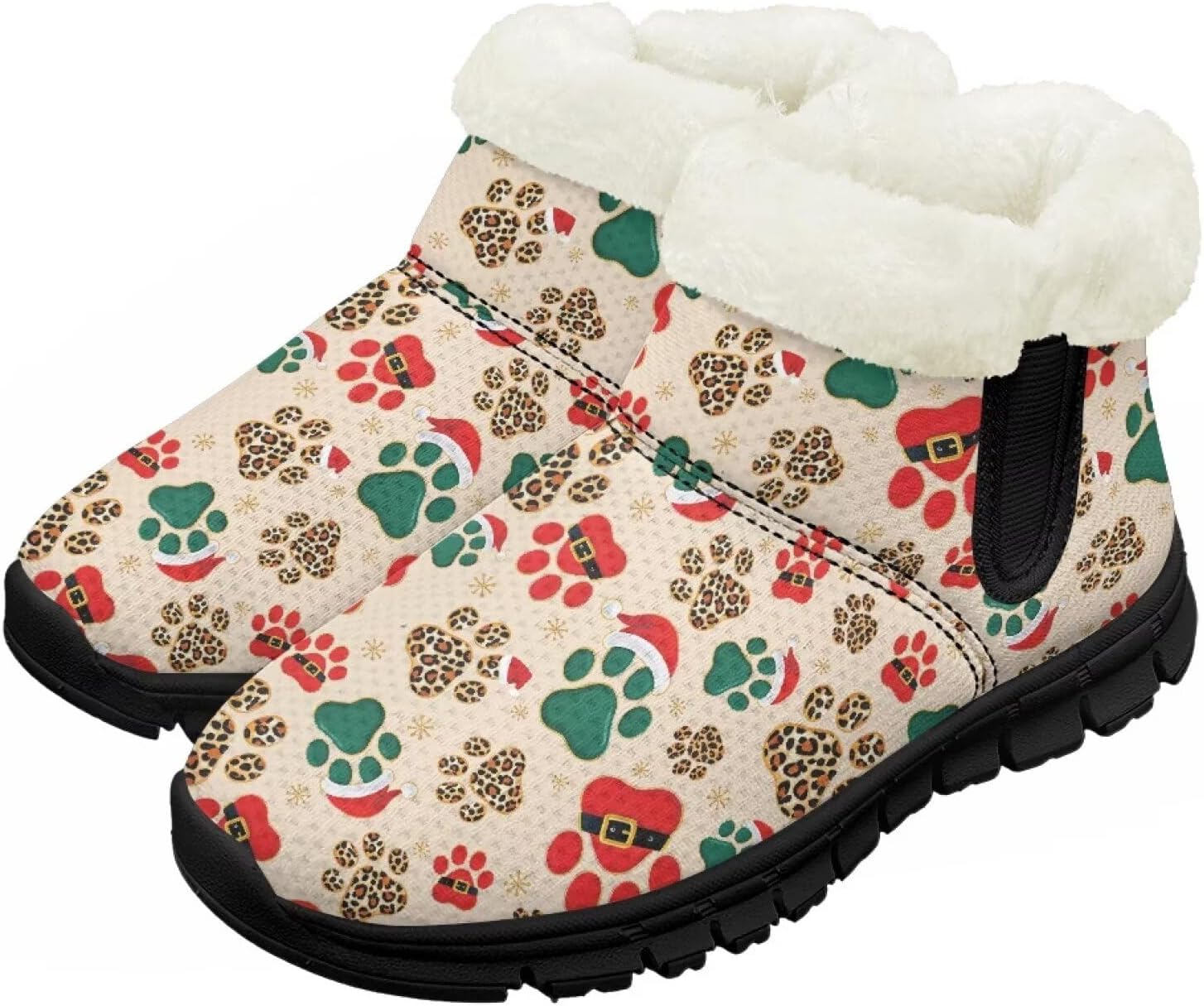 

Детские зимние ботинки для девочек и мальчиков, утепленные, с меховой подкладкой, водонепроницаемые, легкие, противоскользящие Chririnla, Christmas Paw Print