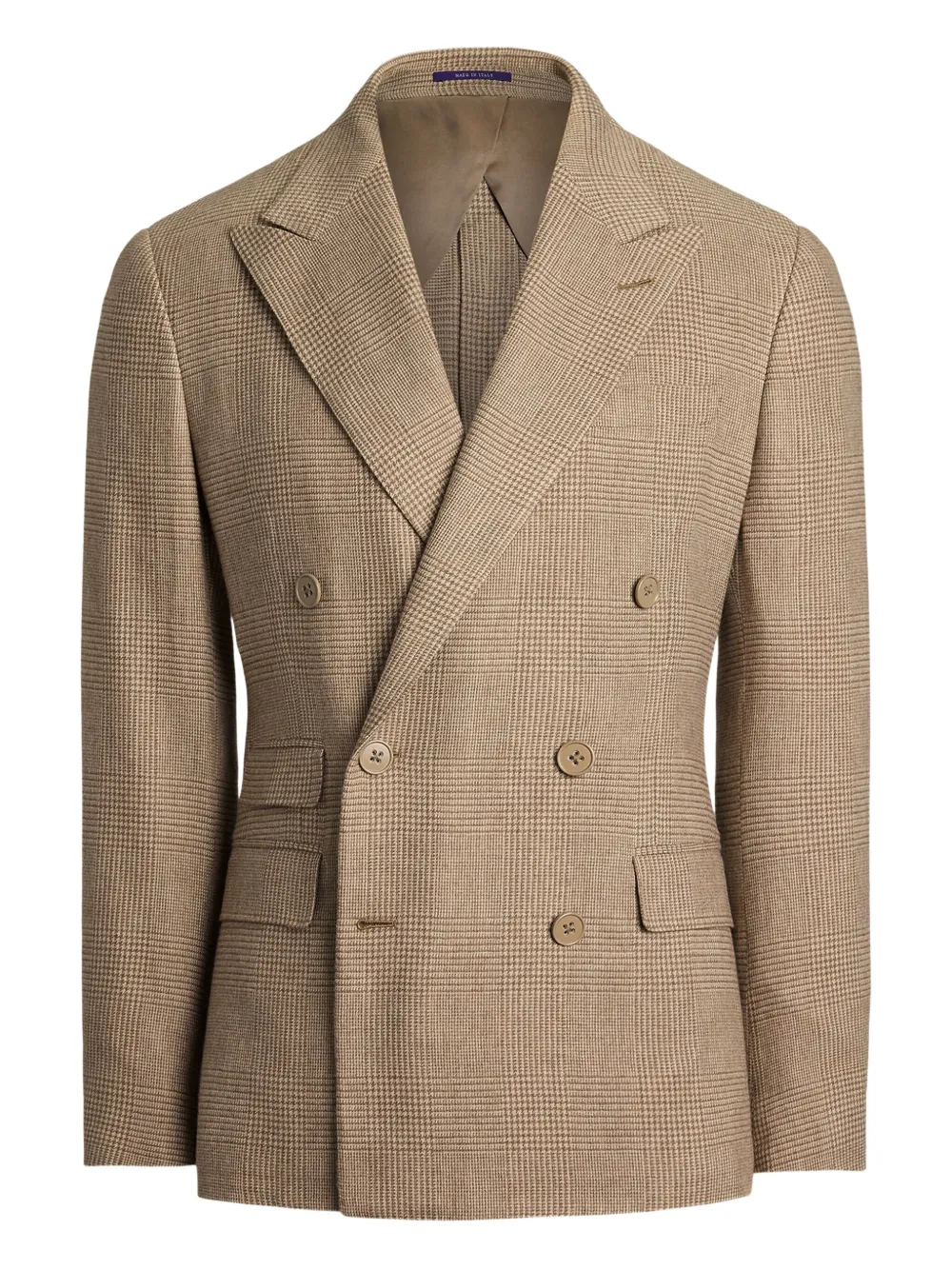 

Клетчатый костюм с двубортным пиджаком Ralph Lauren Purple Label, нейтральный