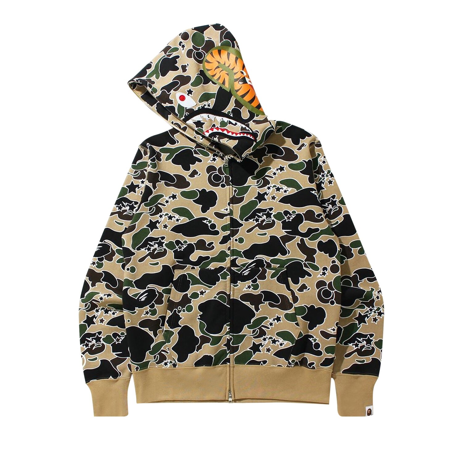 BAPE Sta Camo Толстовка на молнии с изображением акулы, цвет Желтый — фото 2