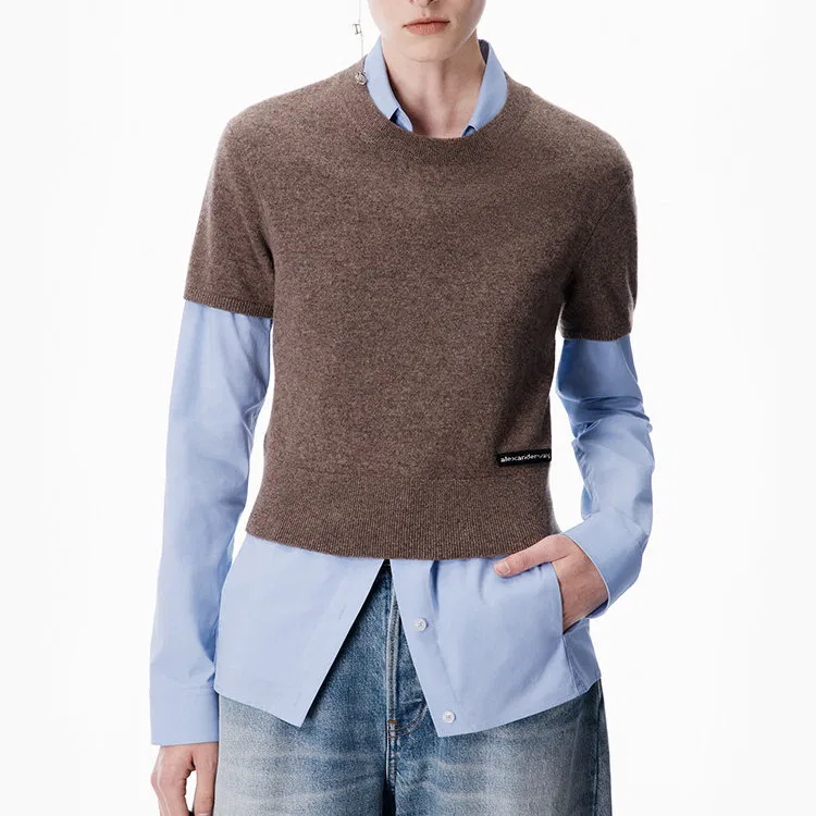 Рубашка женская SS26 Alexander Wang, Brown/Blue — фото 4