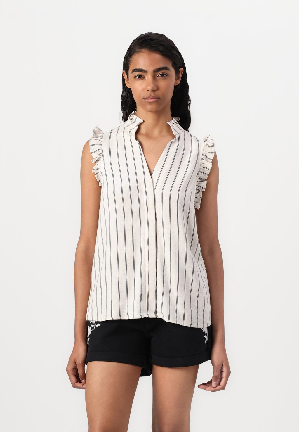

Блузка на пуговицах SLFVIVA RUFFLE STRIPED Selected Femme, серо-коричневый
