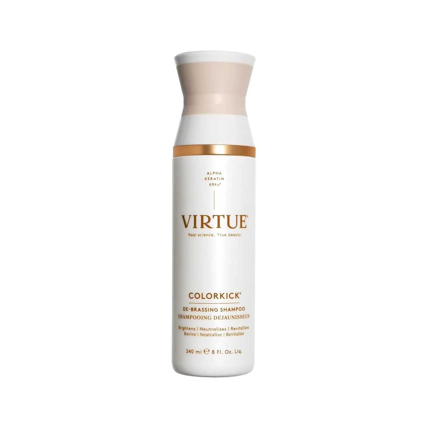 Шампунь VIRTUE De-Brassing Shampoo, натуральный тонер для окрашенных волос, осветляет и восстанавливает все виды окрашенных волос, ColorKick, 237 мл