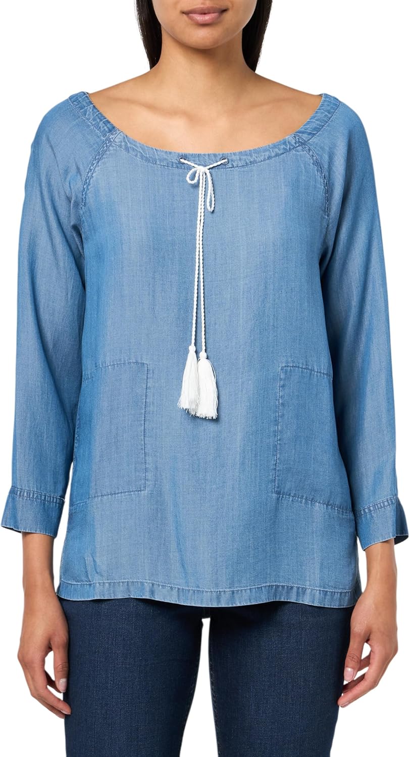 

Женская рубашка Tommy Hilfiger из шамбре с длинными рукавами и глубоким вырезом, Light Indigo