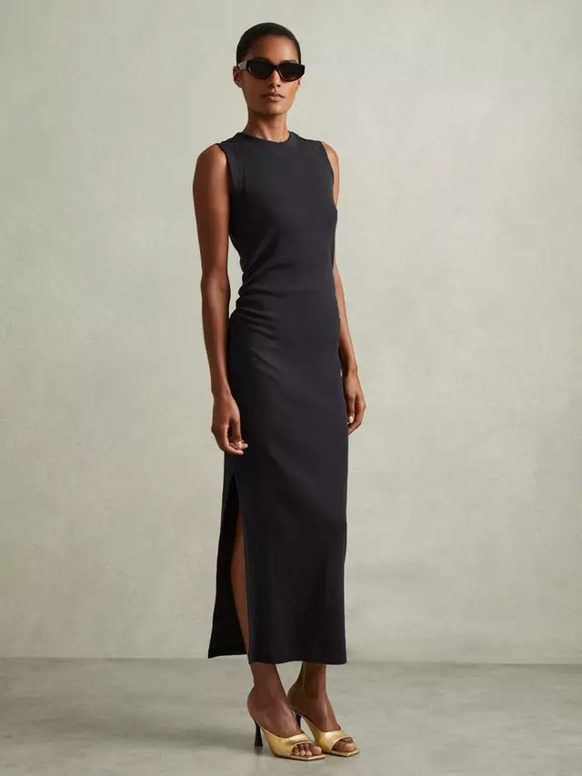 

Платье Reiss Truly Ribbed Ruched Jersey Midi, темно-синий