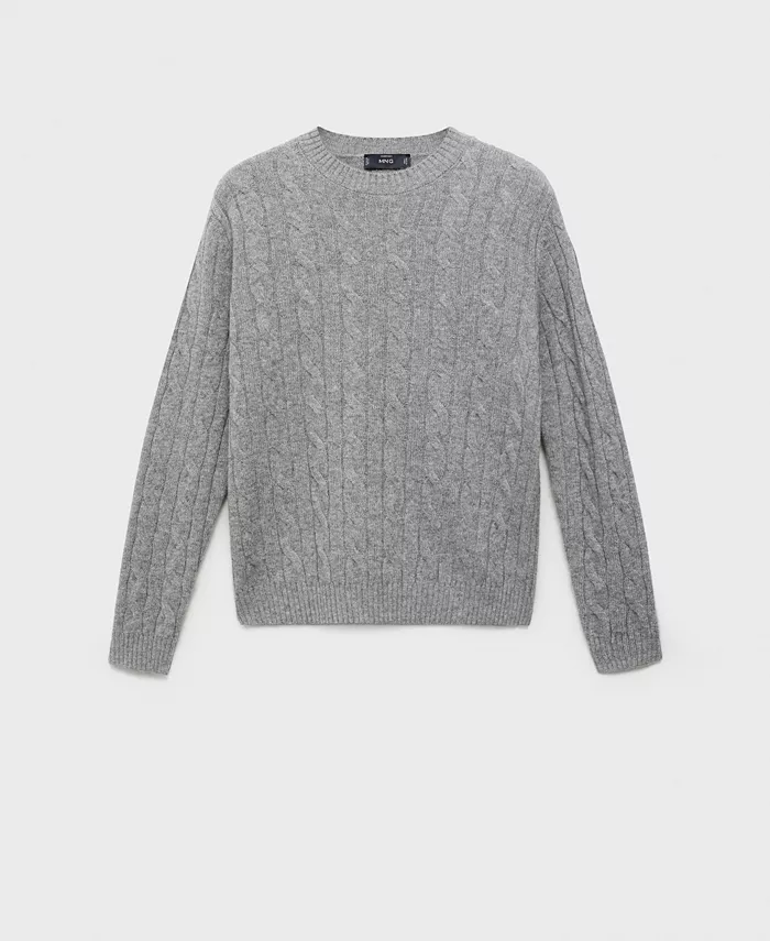 

Мужской шерстяной свитер с плетеным узором Mango, серый