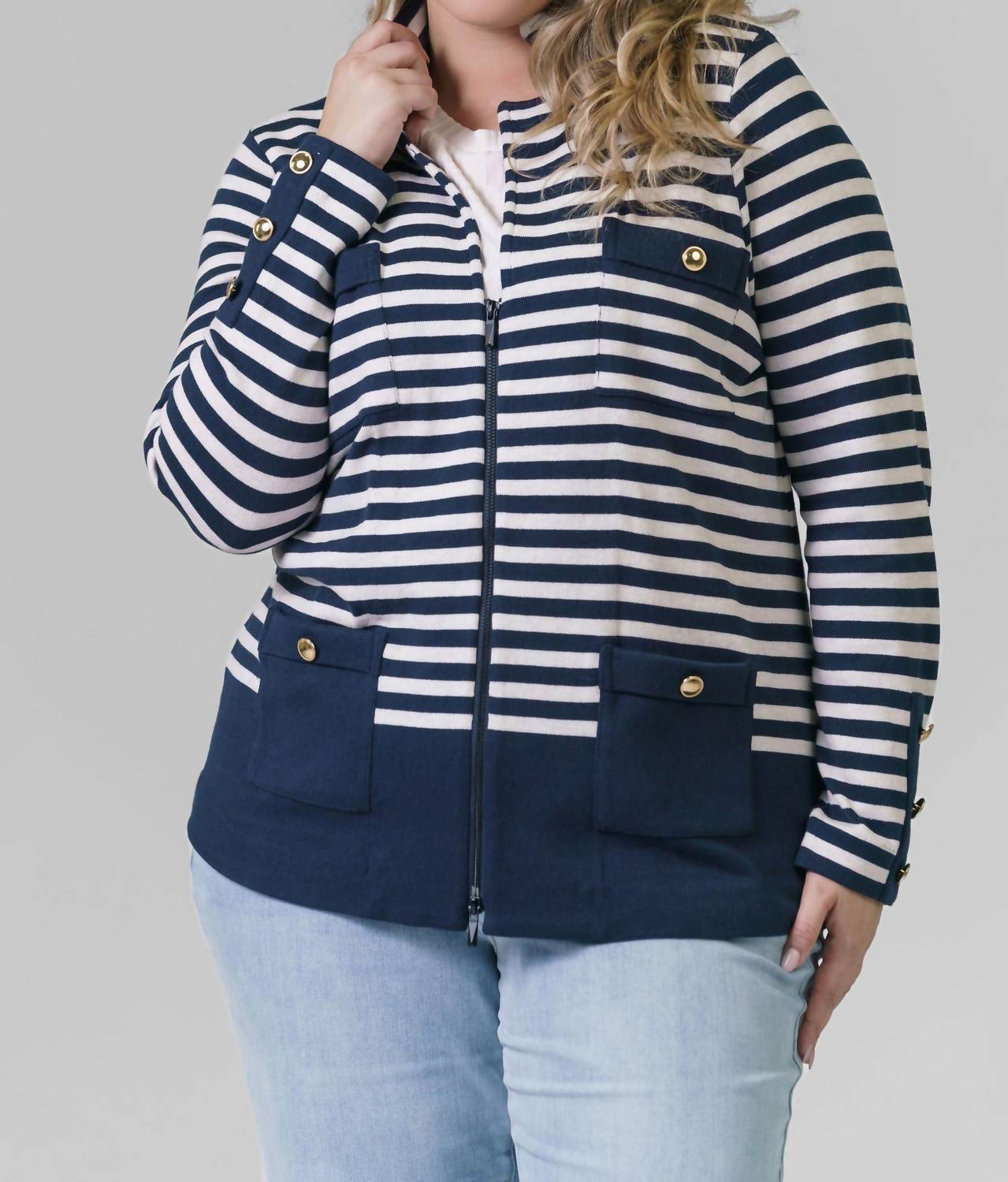 

Полосатый городской шарм вязаный блейзер в индиго мульти Nic + Zoe