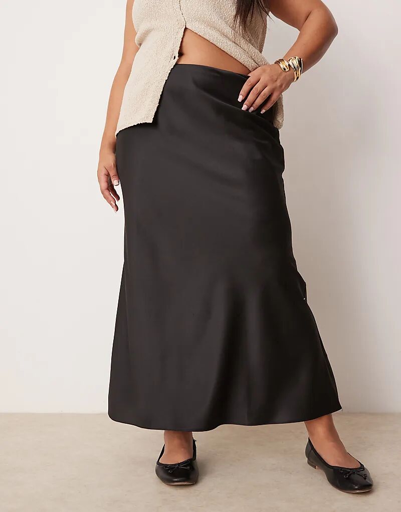 

Юбка миди Curve из атласа с косой вязкой черного цвета ASOS DESIGN